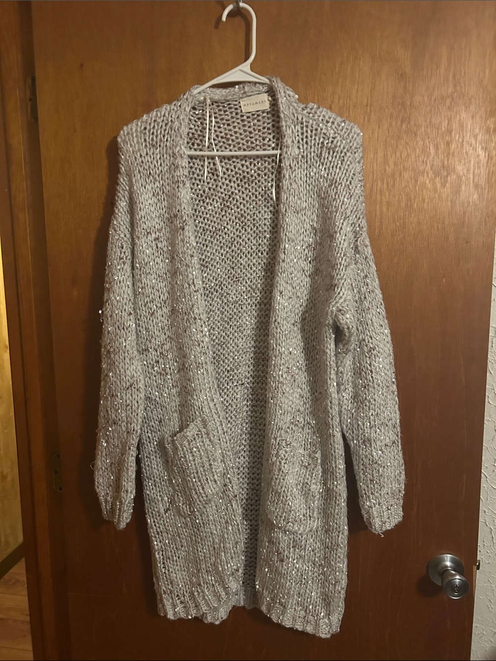 Dreamers Silver Open-Front Chunky Knit Cardigan